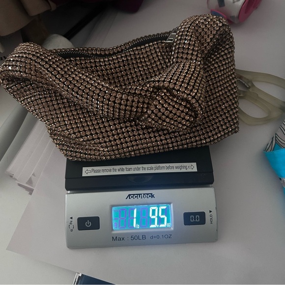 Gold Rhinestone Knot Handle Shoulder Bag Y2K Holiday Party Evening Purse - Picture 9 of 11